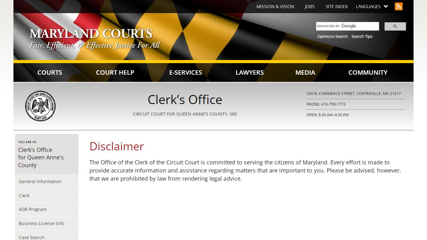 Disclaimer | Maryland Courts
