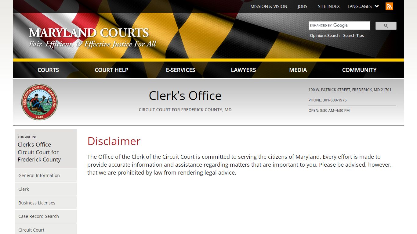 Disclaimer | Maryland Courts